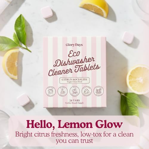 Close up of dishwasher cleaner tablet texture and branding