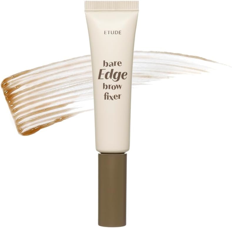 ETUDE Bare Edge Brow Fixer in Sheer Brown front view showing the product tube and packaging.