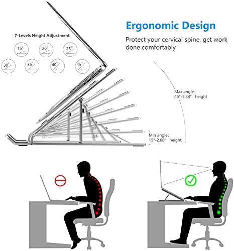 Leeboom portable foldable computer riser showing seven height adjustment levels