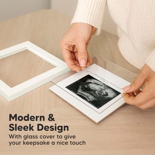 Close-up of the precious little one text script mat inside the premium KeaBabies sonography keepsake frame.