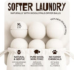 Extra large white organic New Zealand wool dryer balls by Prushh outside storage bag
