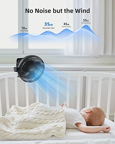 Koonie rechargeable USB fan showing 360-degree rotation mechanism
