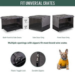Rachmi durable gray polyester pet crate canopy showing top window opening.