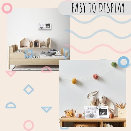 Eurset farmhouse style baby sonogram frame hanging on a wall via included string