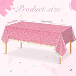Pink ice cream themed rectangle table cover spread across a large party table