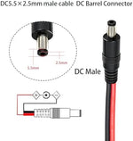 Close up of the pre-tinned red and black open ends on the heavy duty power pigtail cord.