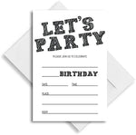 Close up view of the chalkboard style let's party typography on LoaHak stationery.