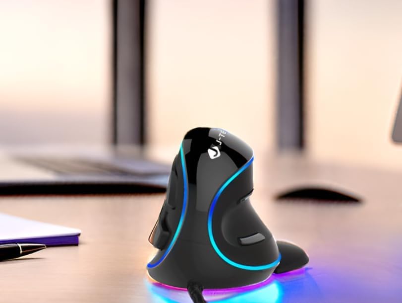 J-Tech Digital Scroll Endurance mouse side view highlighting the blue LED trim and thumb buttons.