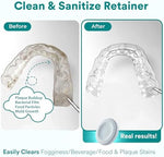 Persulfate free aligner cleaning tablets showing packaging details and thirty count supply