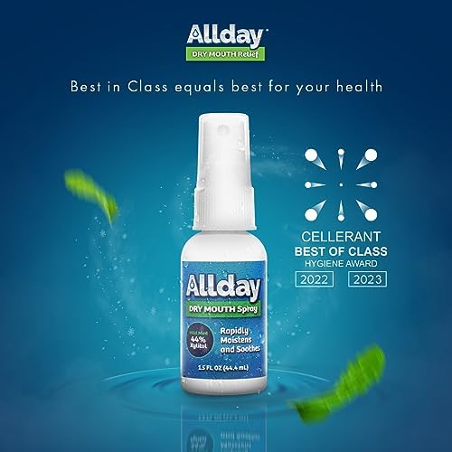 Allday maximum strength xylitol spray for chronic dry mouth relief.