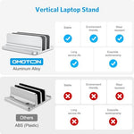 OMOTON dual slot aluminum desktop cradle holding two notebooks