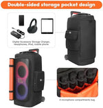 MRINCA speaker cover open-bottom view highlighting compatibility with speaker wheels and telescopic handle