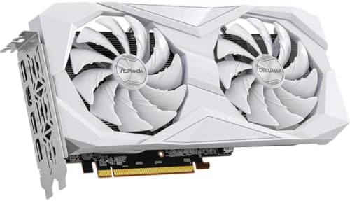 Close-up view of the dual cooling fans on the ASRock Challenger White graphics processor