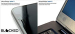 Ultra thin privacy sticker applied to a laptop webcam bezel showing flat closure