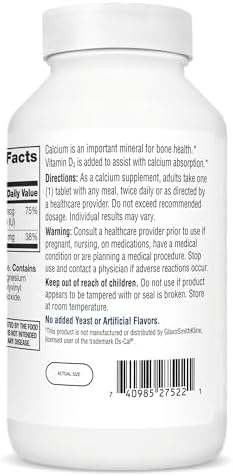 21st Century Calcium 500 Plus Extra D3 bottle side profile showing ingredients