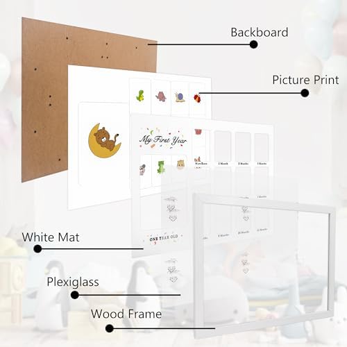 Close up view of the durable MDF wood border on the GMFrames first year keepsake collage photo frame.