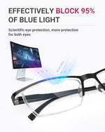 Teraise reading glasses showing blue light blocking lens reflection