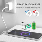 YYDBS 20 Watt dual power adapter bundle with two 6 feet USB-C to C white cables spread out