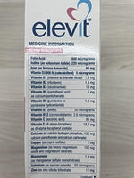 Elevit supplement for pregnant and breastfeeding women displaying iodine and folic acid formulation
