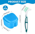 2 Pack Denture Brush Denture Bath Case Cup Retainer Cleaner Holder Box False Teeth Soaking Container Dental Bath Storage Box Case with Strainer Basket for Travel, Camping, Office (Blue+Pink) - Image 3