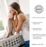 Le Blanc Portfolio scented fabric sachet set for protecting fine linens from pilling in the dryer