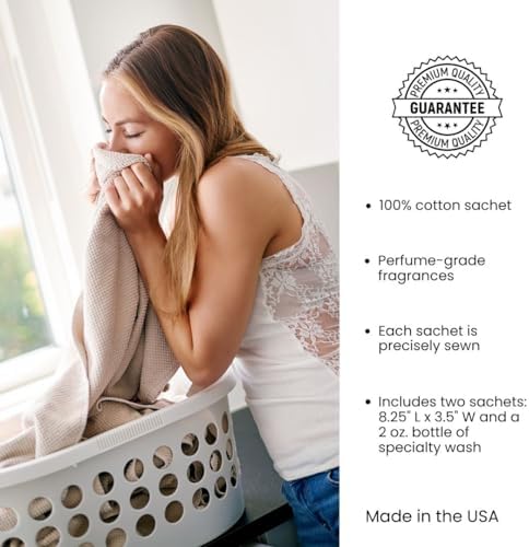 Le Blanc Portfolio scented fabric sachet set for protecting fine linens from pilling in the dryer