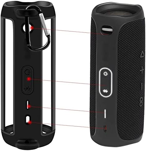 Durable premium TPU silicone speaker skin protector being adjusted with the long shoulder strap.