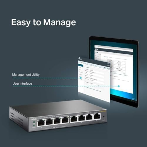 TP-Link 8 Port Gigabit Power over Ethernet switch showing sturdy fanless metal casing