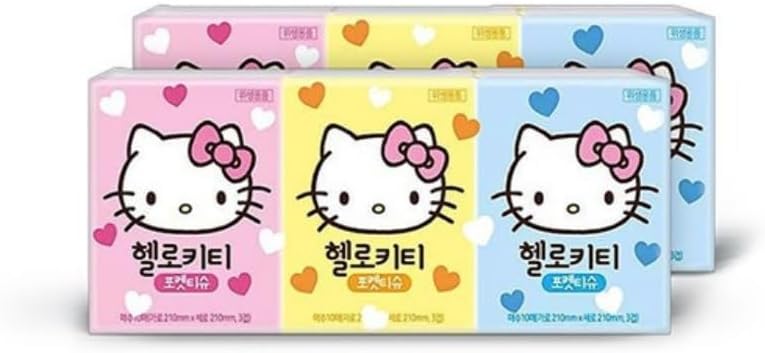6 Pack Cute Lovely Kitty Facial Pocket Tissues for Travel, 3-Ply, 8.3 x 8.3 inches, 10 Tissues Per Pack, 60 Total Tissues - Image 1