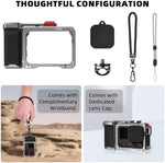 Full product kit layout including the metal cage handle holder wrist strap and protective button cover.