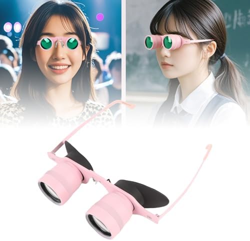 The premium fully multi coated lenses of the handsfree binocular glasses reflecting soft light.