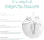 Pearhead babyprints hanging keepsake showcasing the rolling pin and plastic shaping ring accessories.