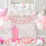 Full product packaging view of the Eonsui 16 piece pink ribbon hanging ornaments