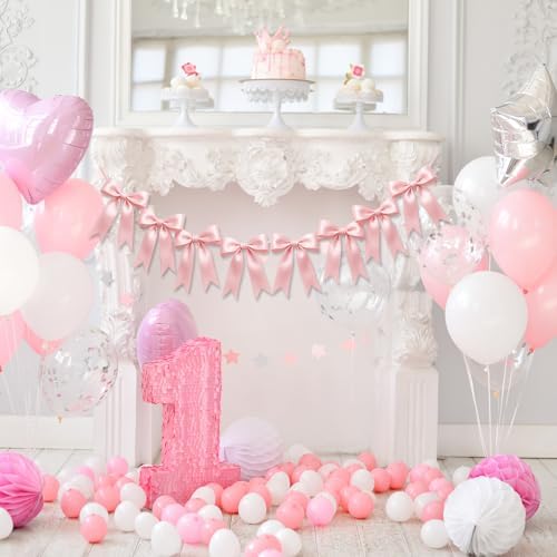 Full product packaging view of the Eonsui 16 piece pink ribbon hanging ornaments
