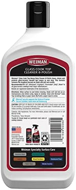 Close up of Weiman glass cleaner application on a ceramic stove top