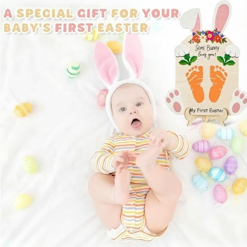 The Style Sutra nursery decor sign being used as an Easter photo prop with newborn baby items