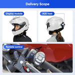 Full retail packaging layout of the imported premium smart riding accessory showing intercom microphone speakers and installation cables.