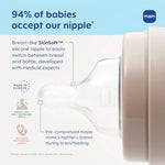 Close up of the medical grade SkinSoft silicone texture on the MAM extra slow flow nipple.