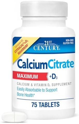 21st Century Calcium Citrate Plus D supplement facts nutritional label