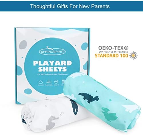 Pack and Play Sheets Fitted, Mini Crib Sheets 2 Pack, Playard Sheets Compatible with Graco Pack n Play, Ultra Soft Breathable Material, Dinosaurs - Image 6