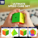 Side angle shot of the twelve-sided megaminx puzzle showing solid plastic stickerless color panels.