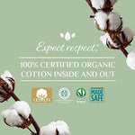 Detailed view of Organyc 100 percent organic cotton material for light flow protection