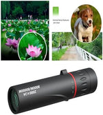 Portable travel telescope attached to a mobile phone clip for stadium and concert photography.