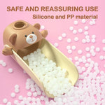 Close-up view of the durable splash-proof silicone opening on the brown faucet extender.
