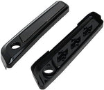 Side profile view of glossy black motorcycle saddlebag hardware trim protector.