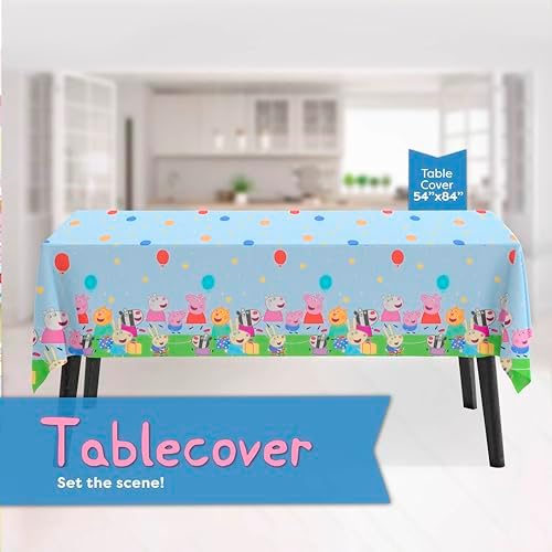 Peppa Pig birthday party table cover and accessories