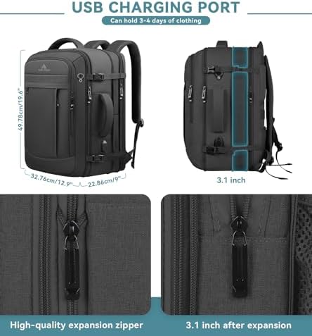 AREYTECO expandable laptop backpack showing expanded compartment space