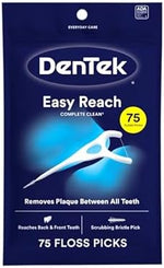 DenTek Y-shaped dental flosser pick showing the ultra-strong shred resistant floss line