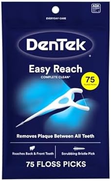 DenTek Y-shaped dental flosser pick showing the ultra-strong shred resistant floss line