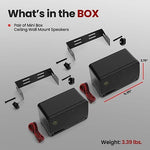 Pyramid mini box ceiling wall mount speakers side view with adjustable brackets attached